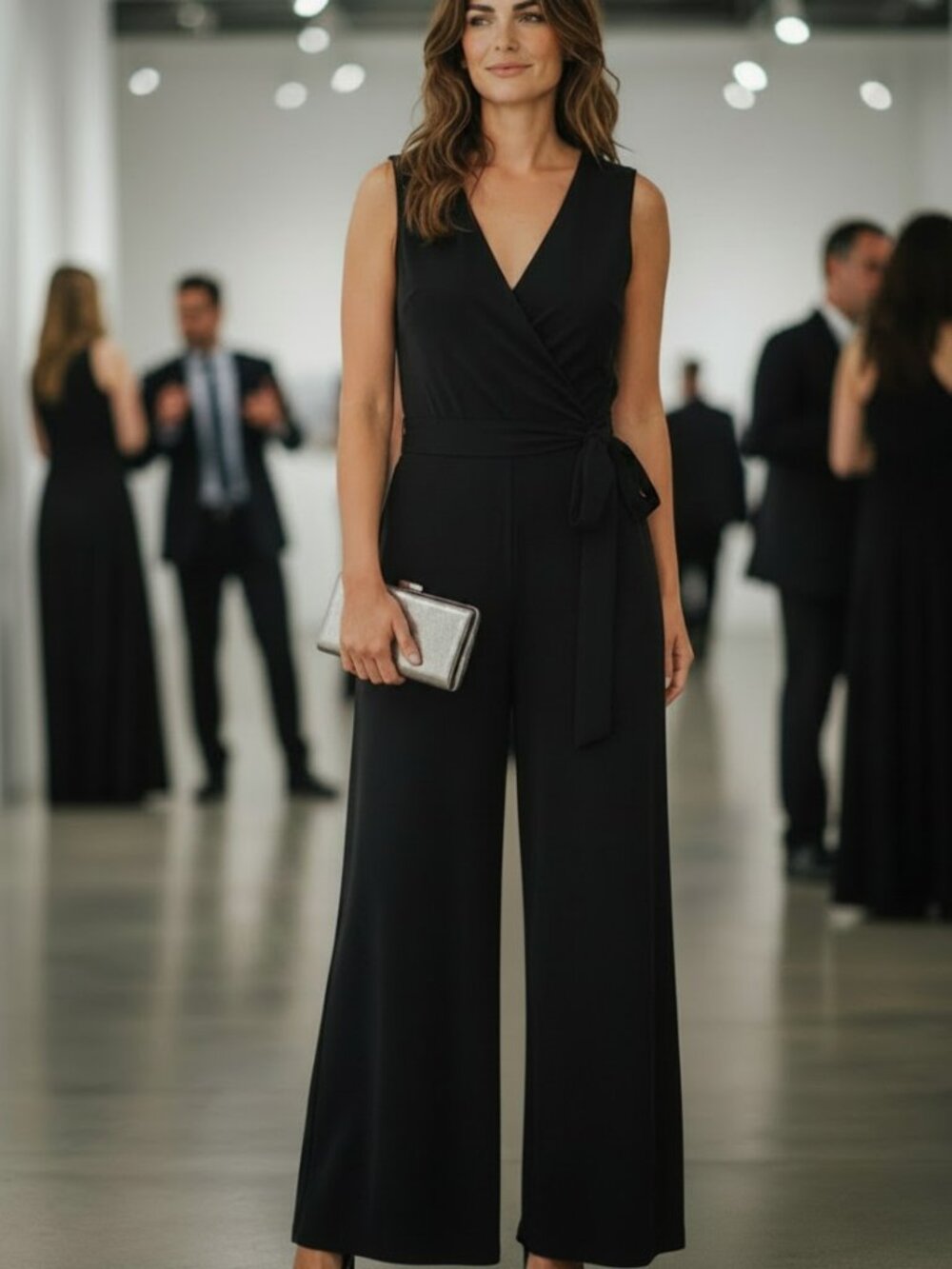 Anne Klein Classic Sleeveless Wide-Leg Jumpsuit. Black. Size 4